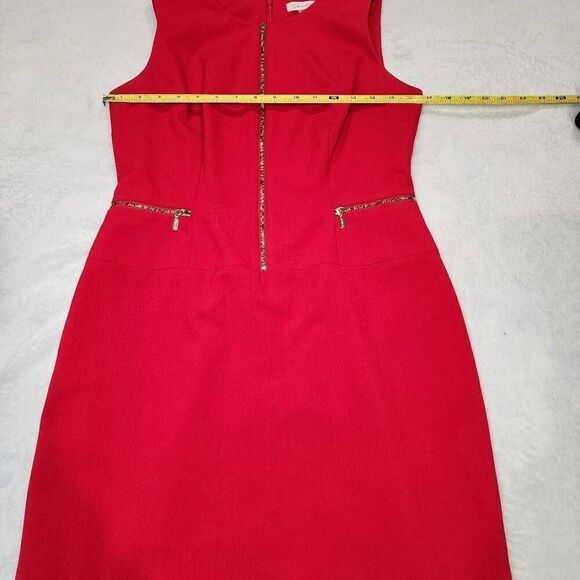 Calvin Klein Red Sheath Dress Zipper Front Sleeveless Size 6 Polyester Stretch - Picture 5 of 7